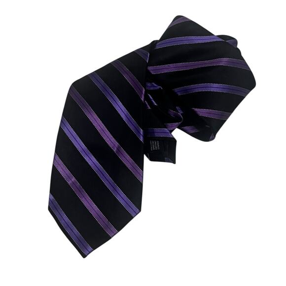 Van Heusen Black and Purple Stripe Tie 100% Silk - Picture 2 of 4